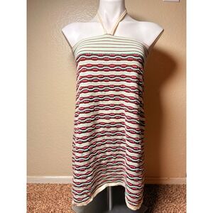 Y2K Topin Women Pink Mint Striped Knit Halter Mini Dress Cotton Size M #7